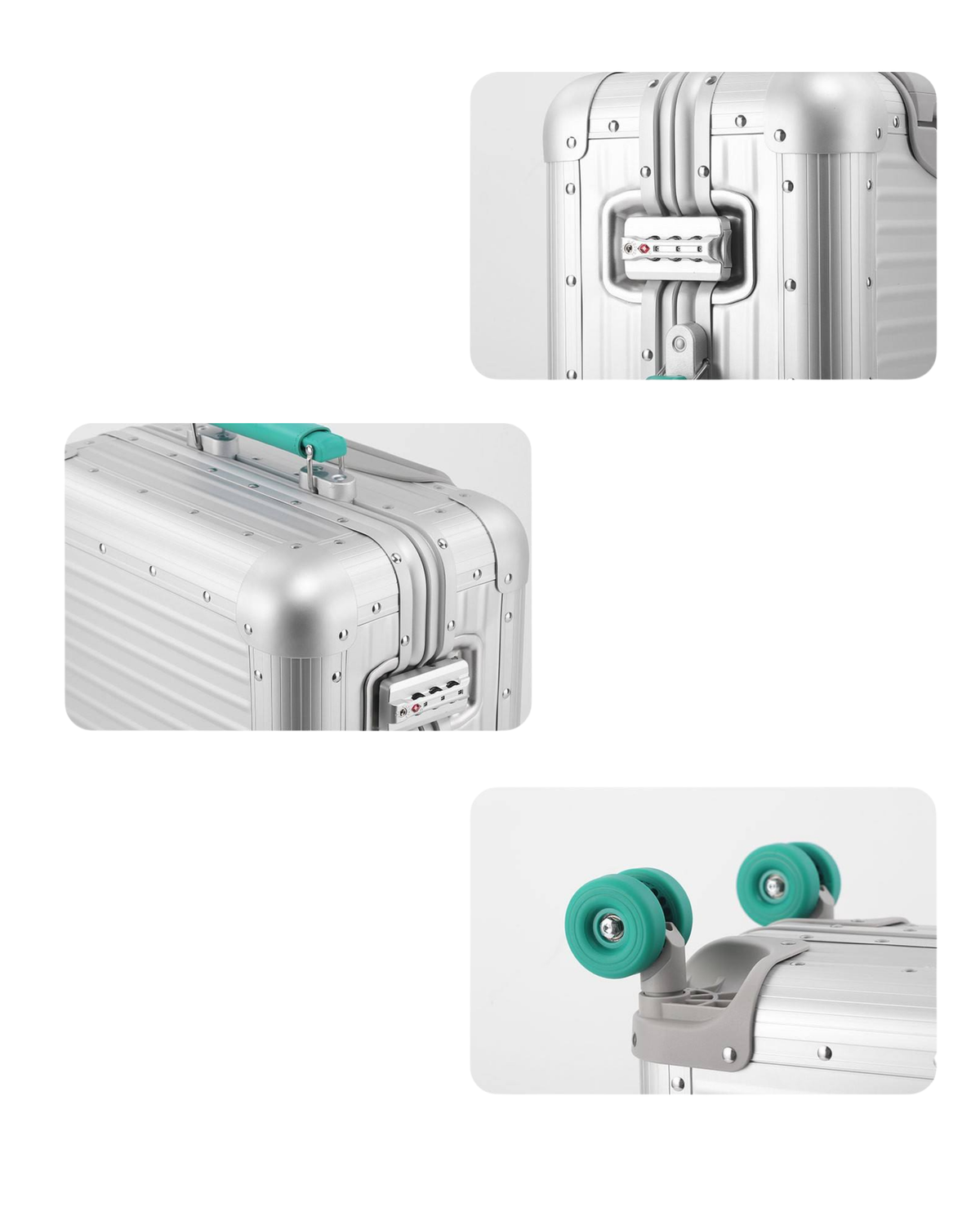 Selection - Silver 20'' Green Handle Cabin Suitcase