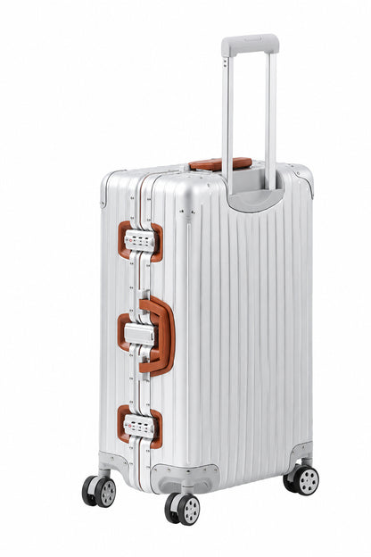 Autograph Pro - Silver 20" Aluminium Cabin Bag with Brown Handle