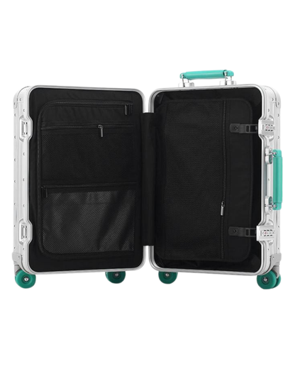 Selection - Silver 20'' Green Handle Cabin Suitcase