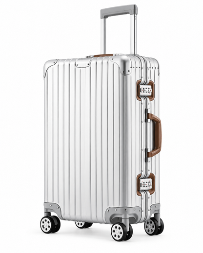 Autograph Pro - Silver 20" Aluminium Cabin Bag with Brown Handle